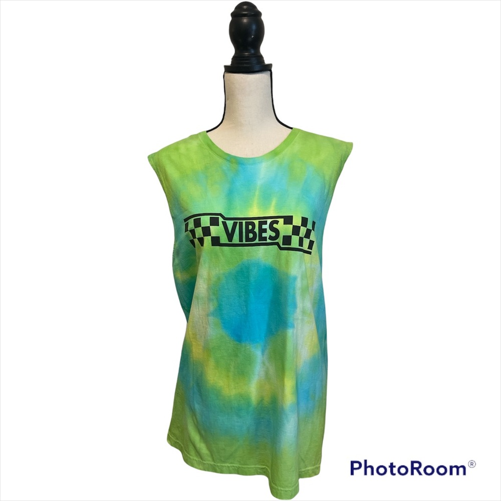 💚 Tie Dye Tank Muscle Shirt VIBES Size L 💚